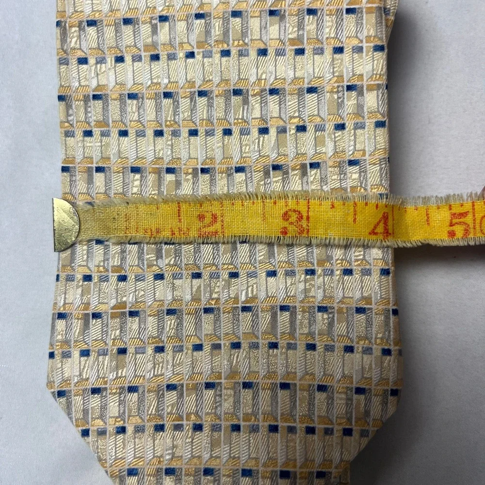 Barrington Necktie Woven Geometric Textured Gold Blue Gray Silk Tie Professional
